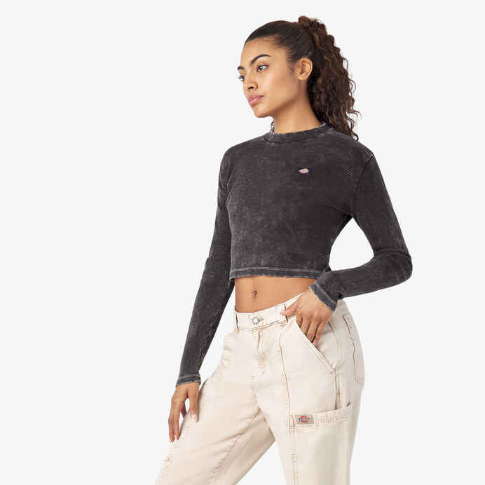 DICKIES WOMENS NEWINGTON CROPPED LONG SLEEVE - BLACK HERITAGE - Dead Bread
