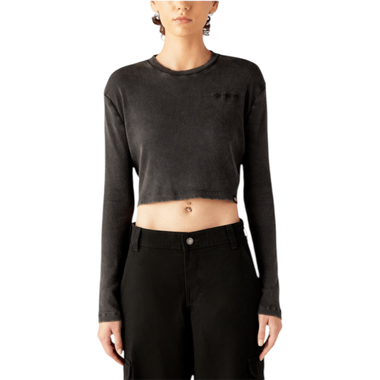 DICKIES WOMENS PLENTYWOOD CROPPED LONG SLEEVE - ACID WASH BLACK - Dead Bread