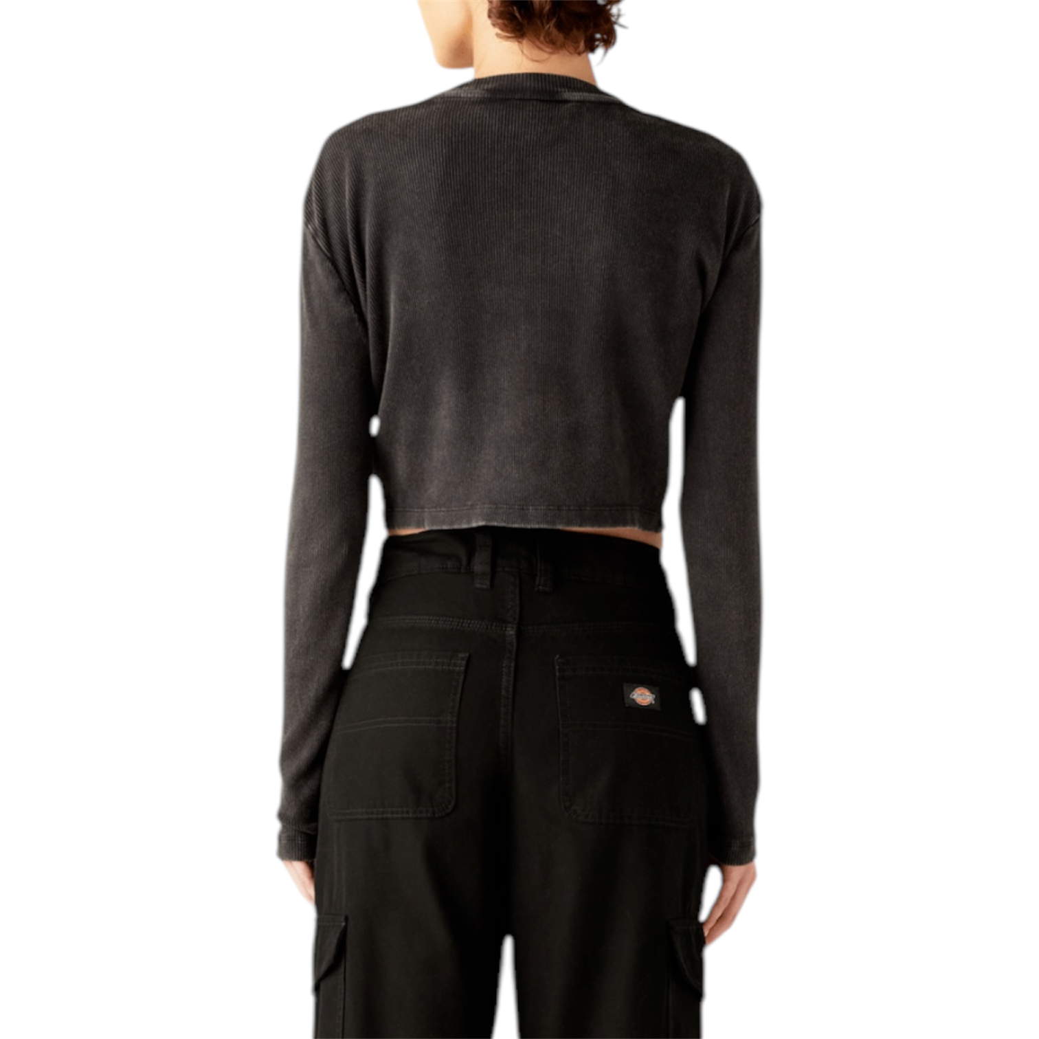 DICKIES WOMENS PLENTYWOOD CROPPED LONG SLEEVE - ACID WASH BLACK - Dead Bread