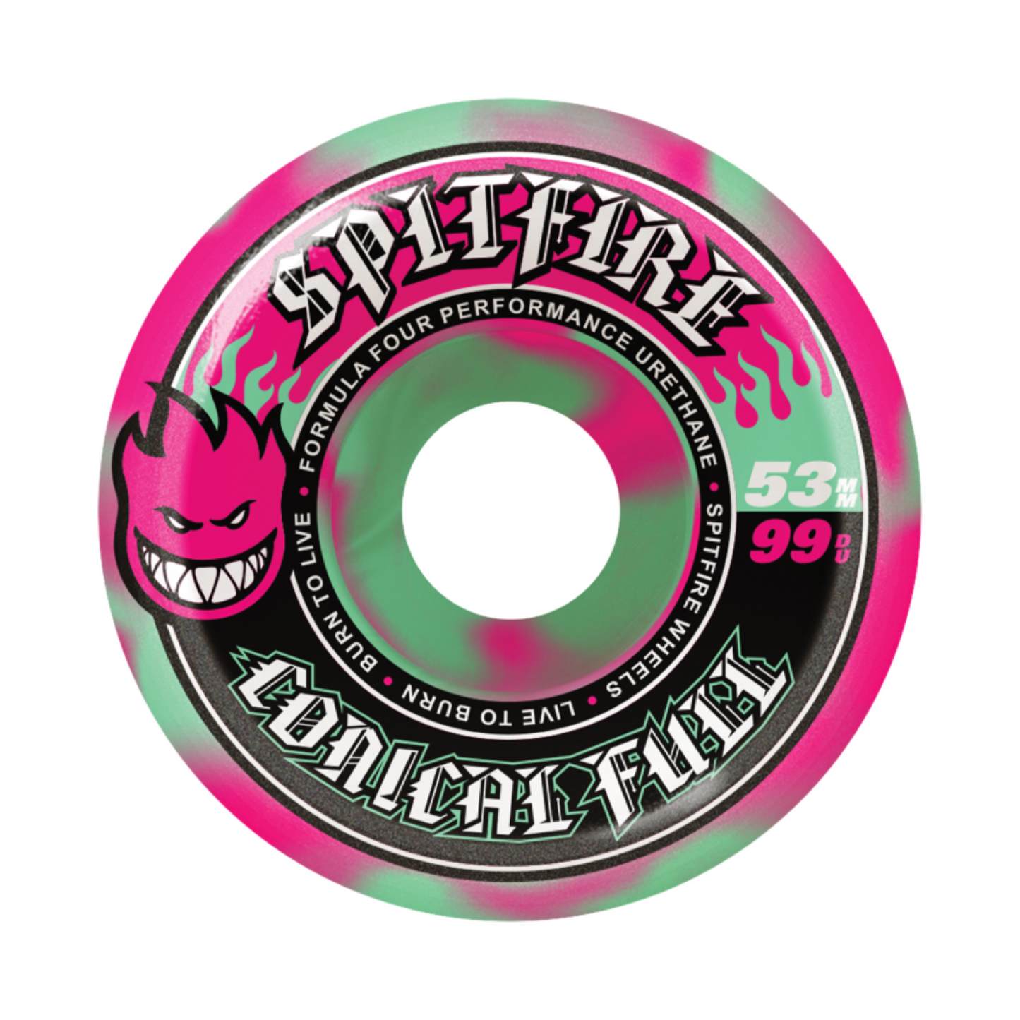 SPITFIRE SWIRL FORMULA FOUR 99 FULL CONICAL WHEELS- 53MM PINK/TEAL