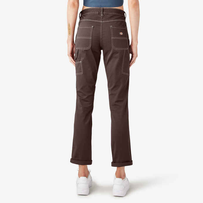DICKIES WOMENS SLIM STRAIGHT ROLL HEM CARPENTER PANTS - CHOCOLATE BROWN - Dead Bread