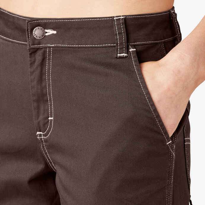DICKIES WOMENS SLIM STRAIGHT ROLL HEM CARPENTER PANTS - CHOCOLATE BROWN - Dead Bread