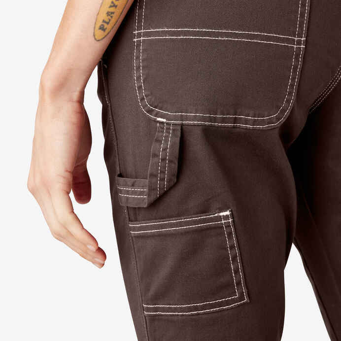 DICKIES WOMENS SLIM STRAIGHT ROLL HEM CARPENTER PANTS - CHOCOLATE BROWN - Dead Bread