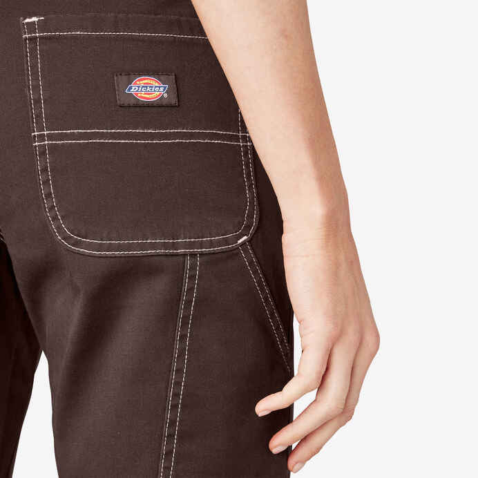 DICKIES WOMENS SLIM STRAIGHT ROLL HEM CARPENTER PANTS - CHOCOLATE BROWN - Dead Bread