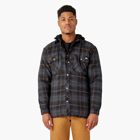 DICKIES WATER REPELLENT HOODED FLANNEL JACKET - BLACK/CHARCOAL OMBRE - Dead Bread