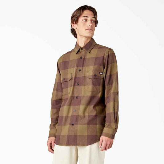 DICKIES LONGSLEEVE FLANNEL - DARK OLIVE / BUFFALO PLAID - Dead Bread