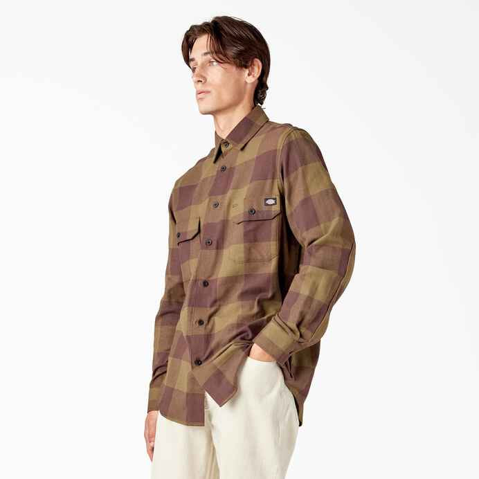 DICKIES LONGSLEEVE FLANNEL - DARK OLIVE / BUFFALO PLAID - Dead Bread