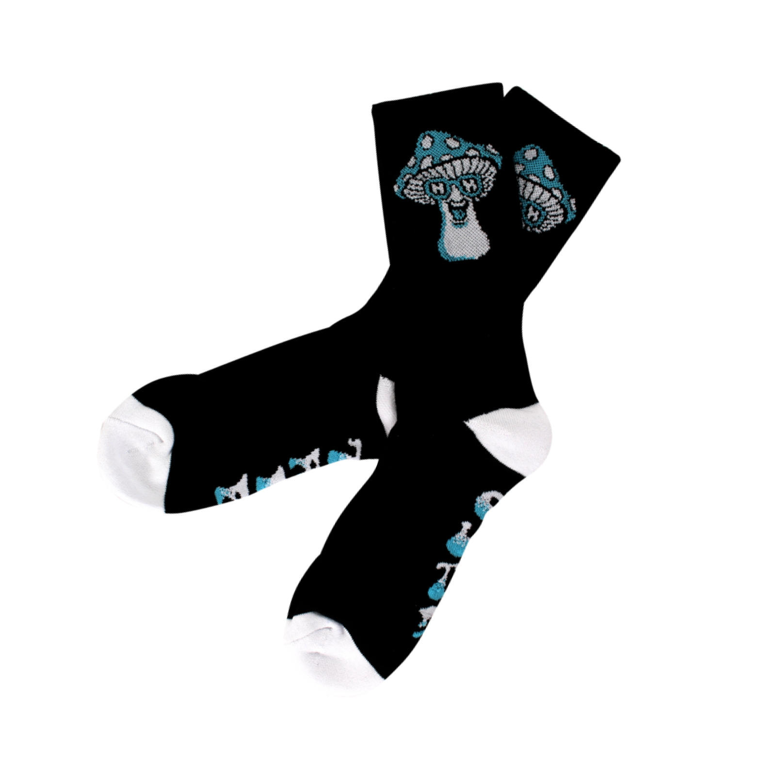 HAPPY HOUR MUSHROOM CREW SOCKS - BLACK/BLUE - Dead Bread