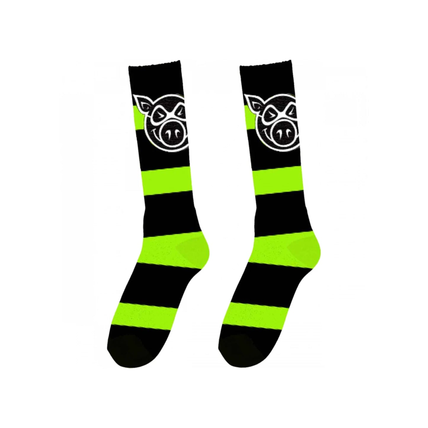 PIG HEAD STRIPE KNEE HIGH SOCKS GREEN - Dead Bread