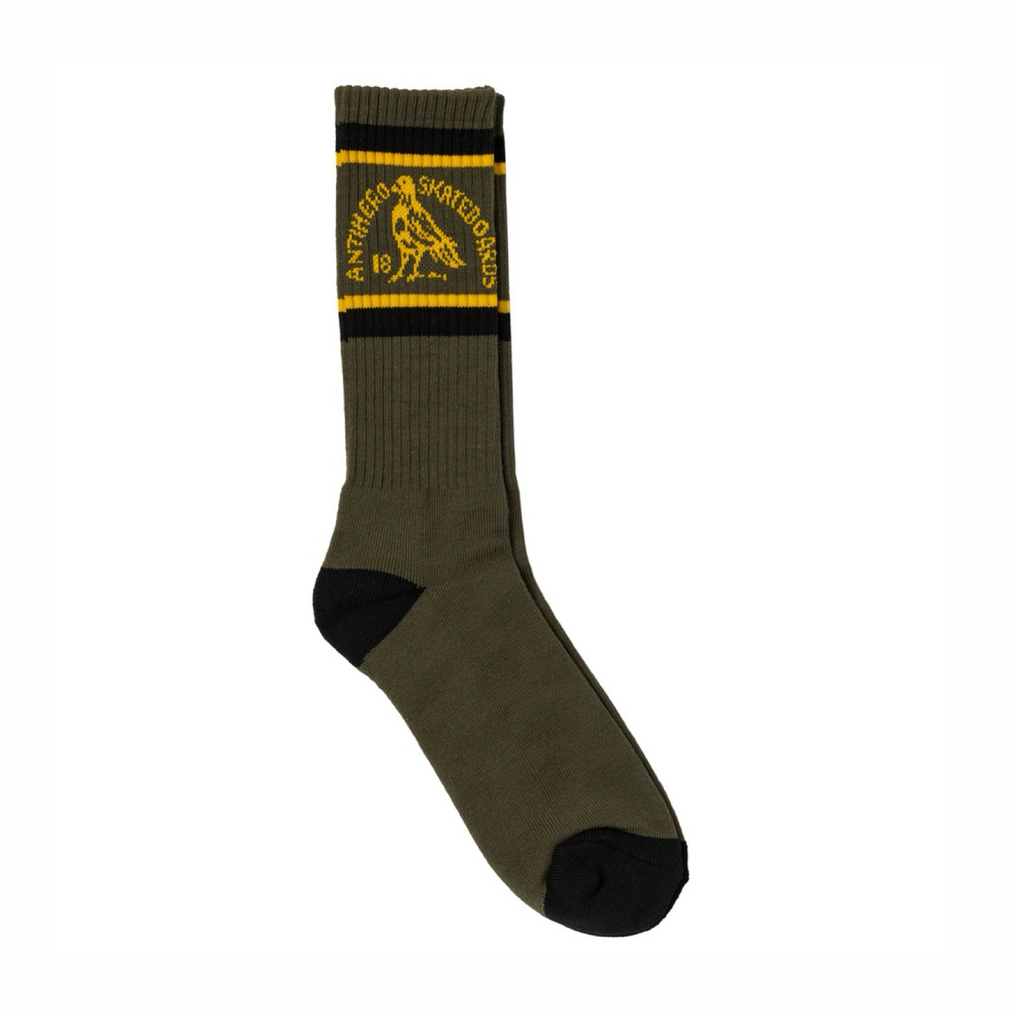ANTIHERO CLUBHOUSE CREW SOCKS - OLIVE/BLACK/GOLD
