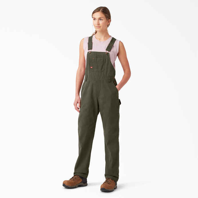 DICKIES WOMENS RELAXED BIB OVERALLS - RINSED MOSS