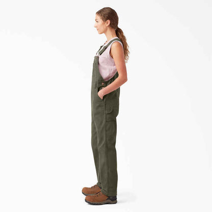 DICKIES WOMENS RELAXED BIB OVERALLS - RINSED MOSS