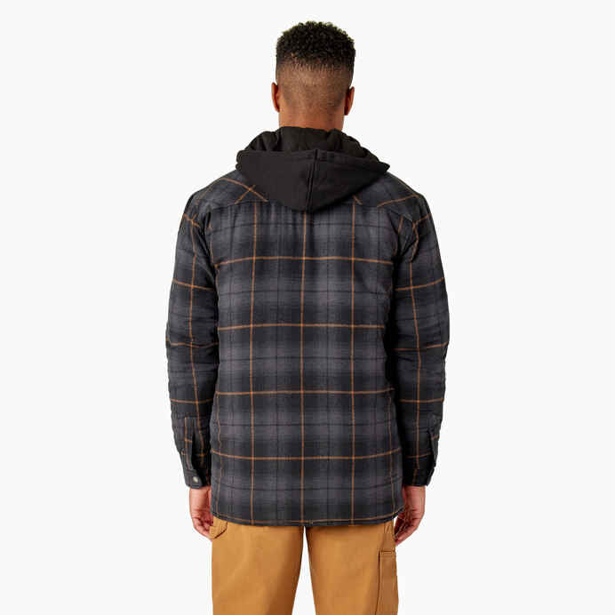 DICKIES WATER REPELLENT HOODED FLANNEL JACKET - BLACK/CHARCOAL OMBRE