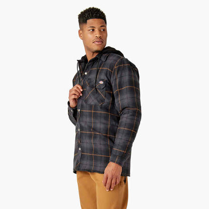 DICKIES WATER REPELLENT HOODED FLANNEL JACKET - BLACK/CHARCOAL OMBRE