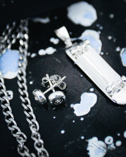 Skateboard Pendant & Earrings Bundle (Silver)