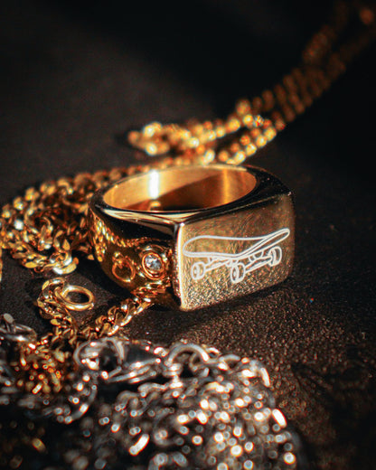 Skateboard Pendant & Ring Bundle (Gold)