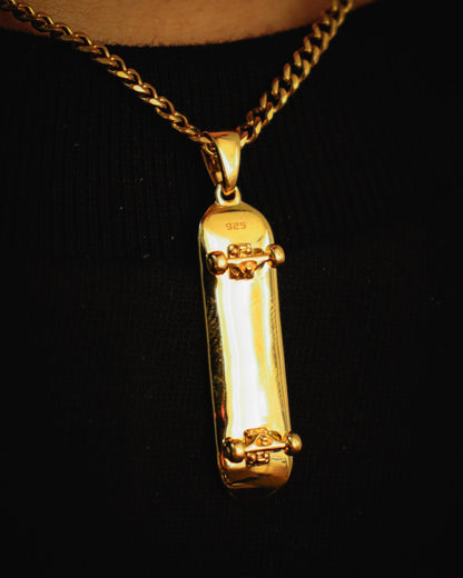 Skateboard Pendant & Ring Bundle (Gold)